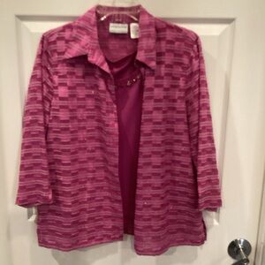 Alfred Dunner Fuchsia Textured Jacket and Top Set
